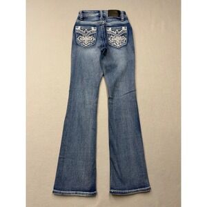 Rodeo Blessed Jeans Women 1 Blue Bootcut Cross Rhinestone Embellished Y2K Denim